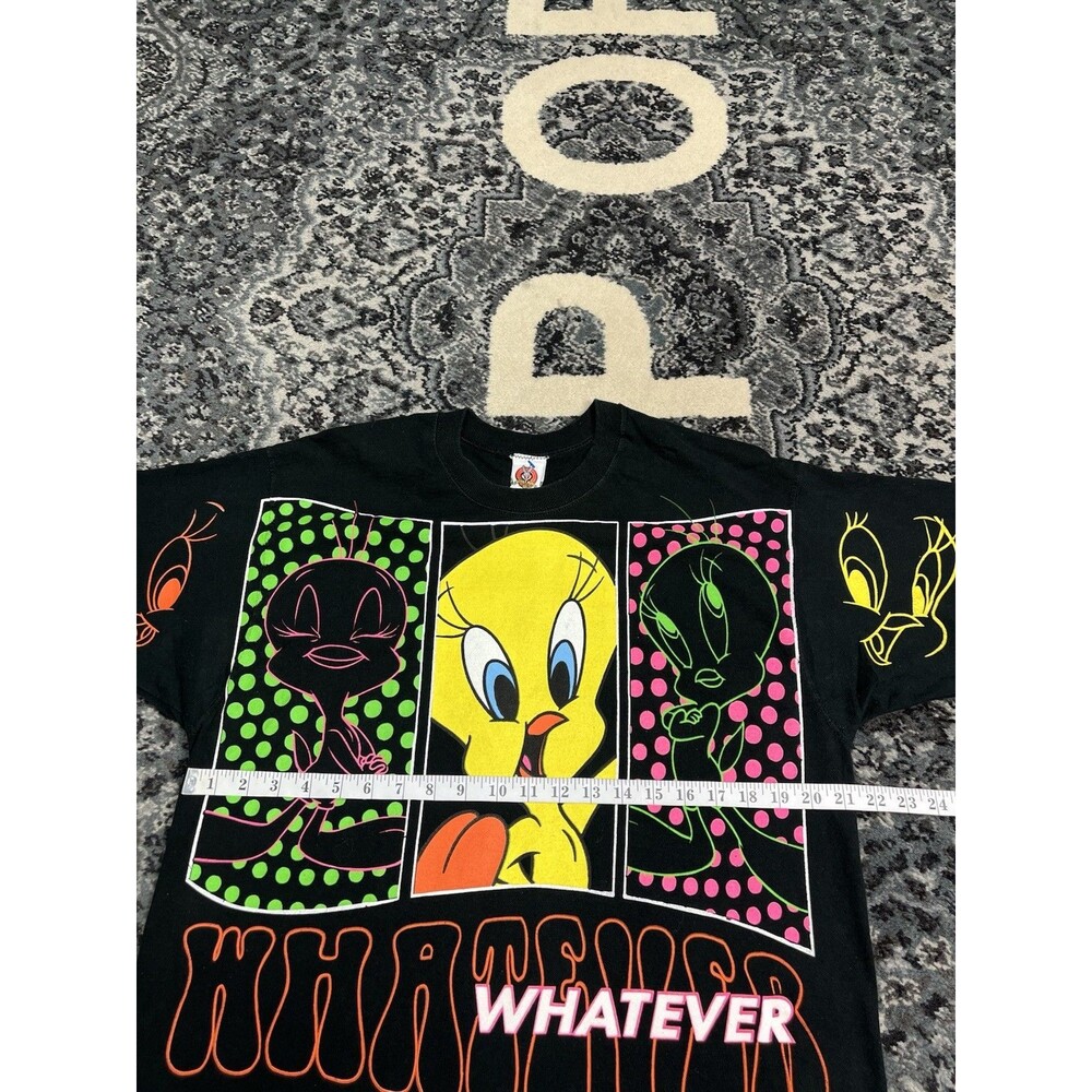 Vintage 90s Looney Tunes Tweety Bird Whatever Tee Shirt 1997 Size Large Black - Picture 9 of 10